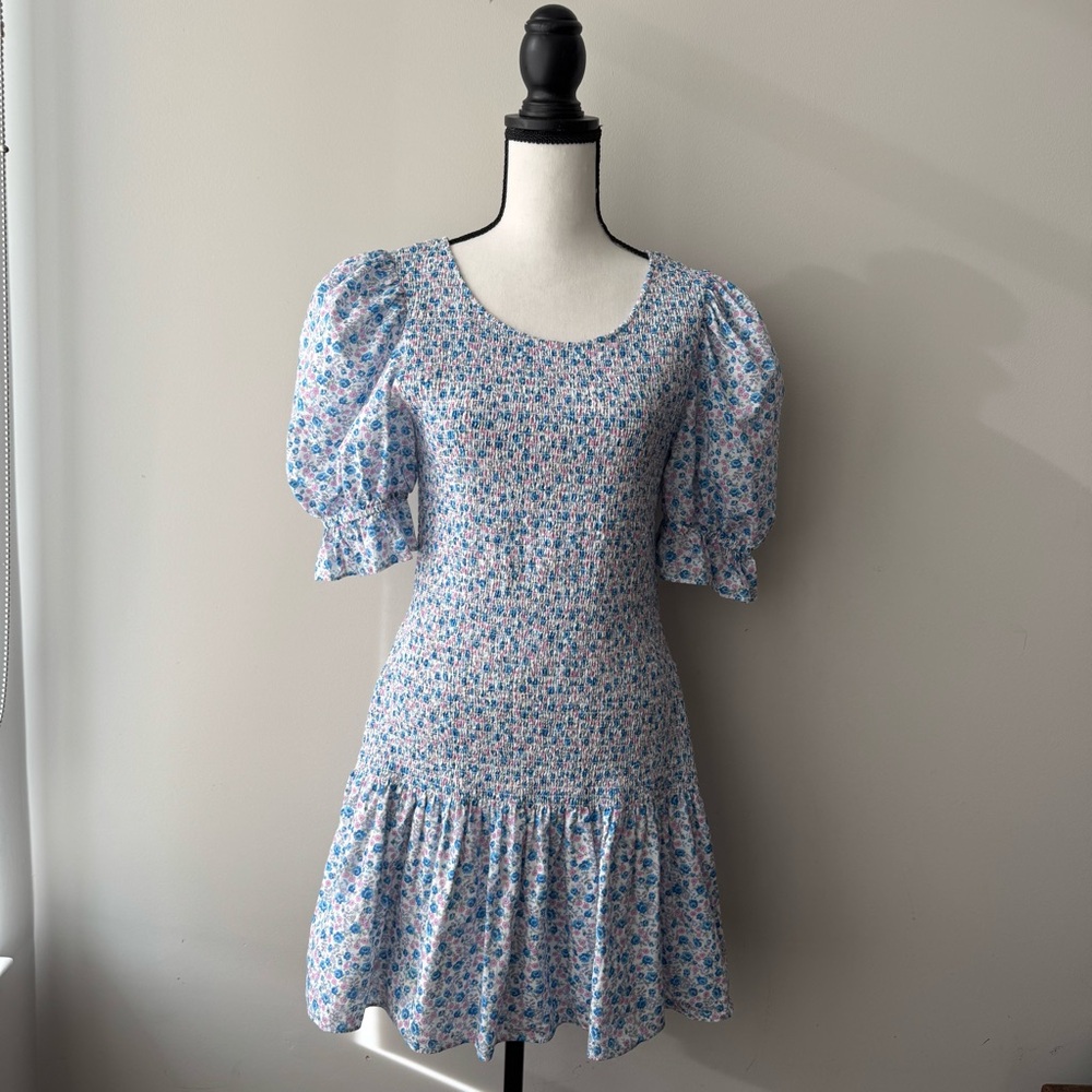 Loveshackfancy Luppa Dress in Crushed Blueberries Floral Smocked Mini Dress